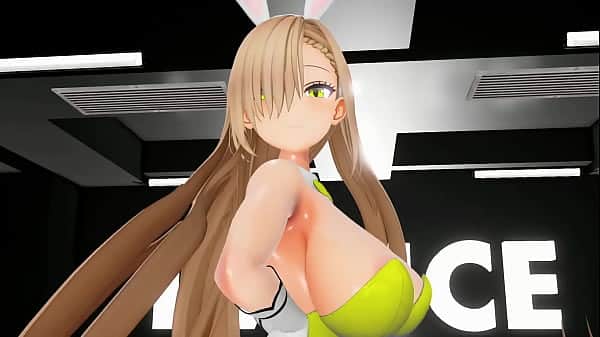 Blue Archive Ichinose Asuna Undress Dancing Hentai Blonde Bunny Girl Big Boobs MMD 3D Yellow Clothes