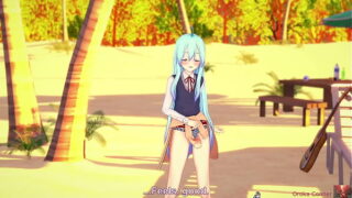 Sex at the beach, young cute 19 year old blue haired girl, fucked hard missionairy in koikatsu