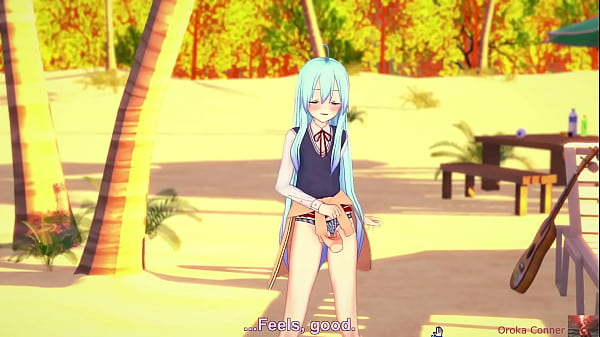 Sex at the beach, young cute 19 year old blue haired girl, fucked hard missionairy in koikatsu