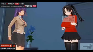 無修正エロアニメ　遠坂凛と間桐桜の3人エッチ