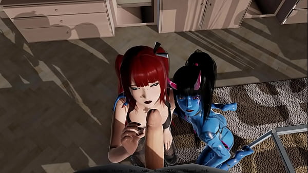 Demon Girl and Redhead Blow you- Bound By Lust- Animated Gameplay