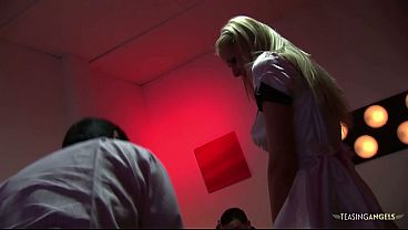 Three guys are destroying this milfs holes while fuking her in a double penetration position